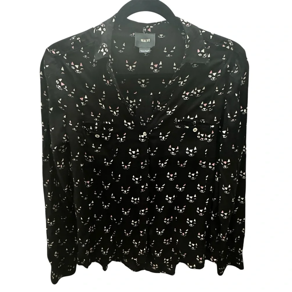 Maeve by Antropology Black Cat Print Blouse - Picture 3 of 11